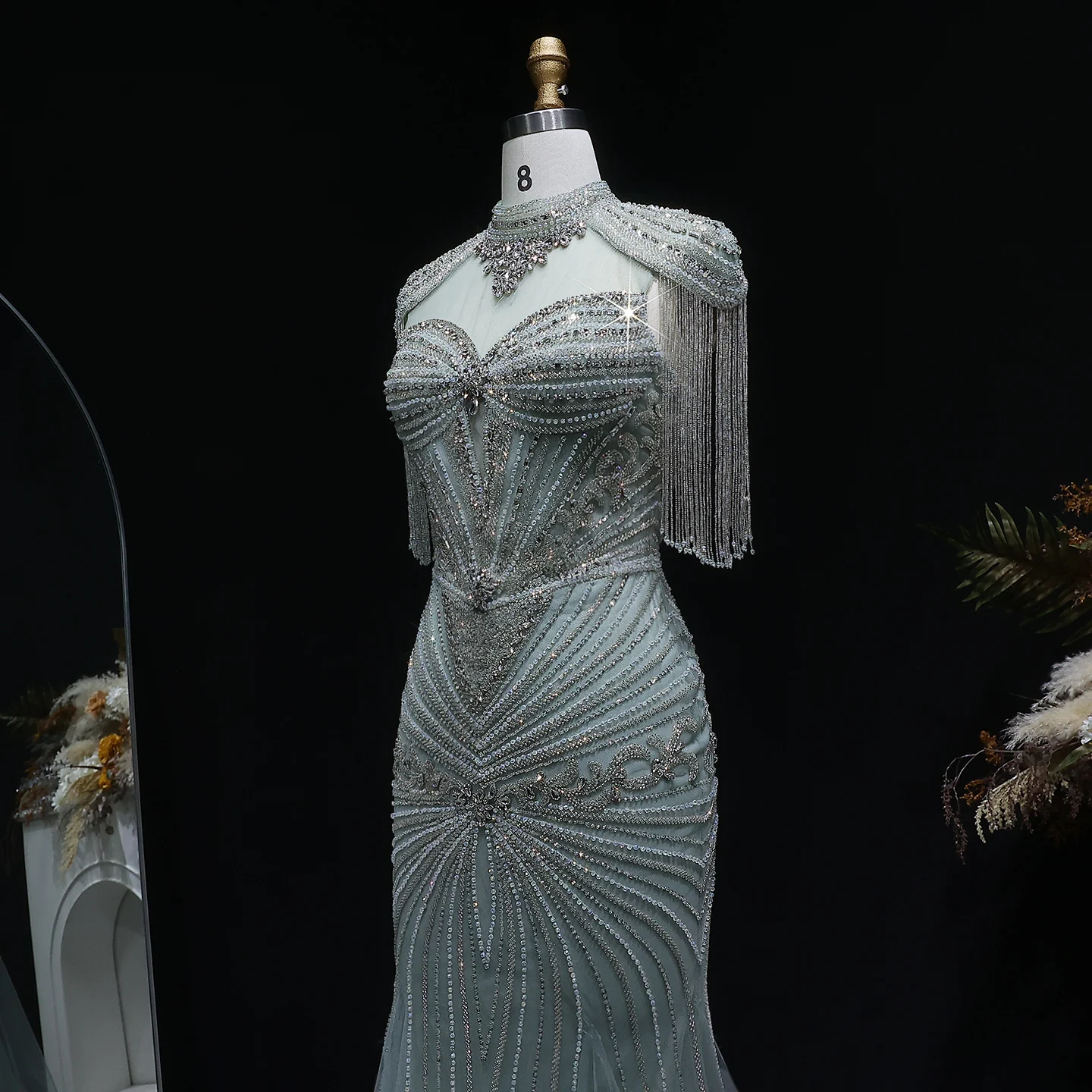 Sharon Said Arabisches Rosa Sweetheart Langes Meerjungfrauen-Abendkleid mit Cape-Quaste für Damen Hochzeitsfeier-Kleider SS190 Maßanfertigung – Detail 30