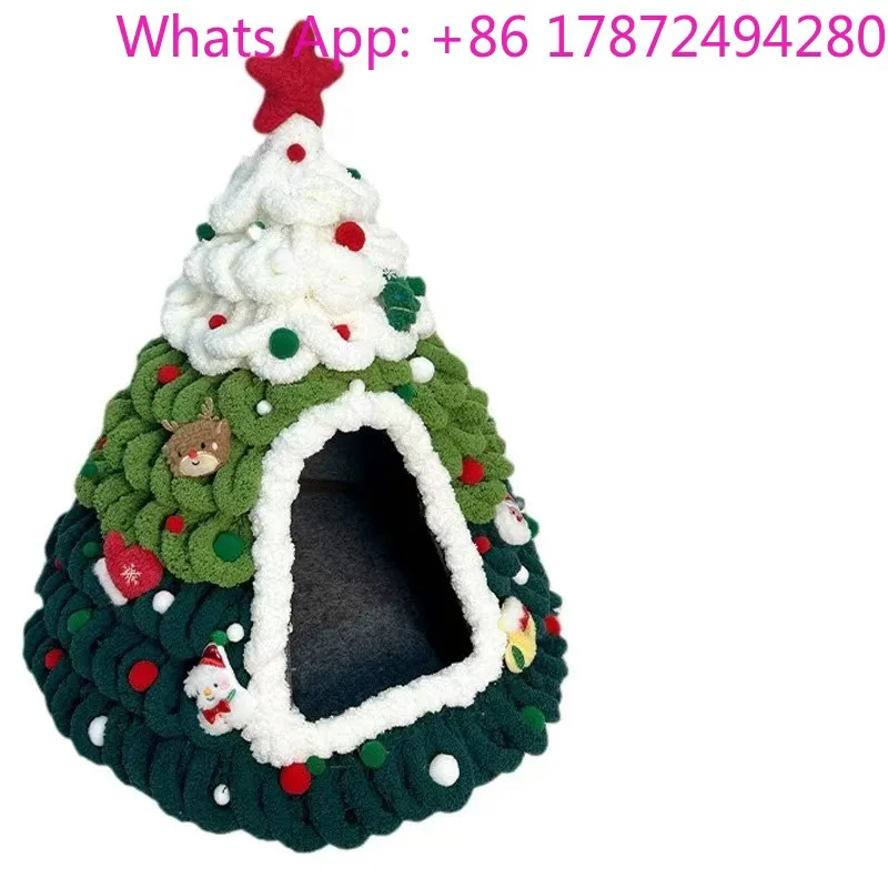 Luxury Sustainable DIY Christmas Pet Bed with Cotton Material-Warmth Den for Cats & Dogs