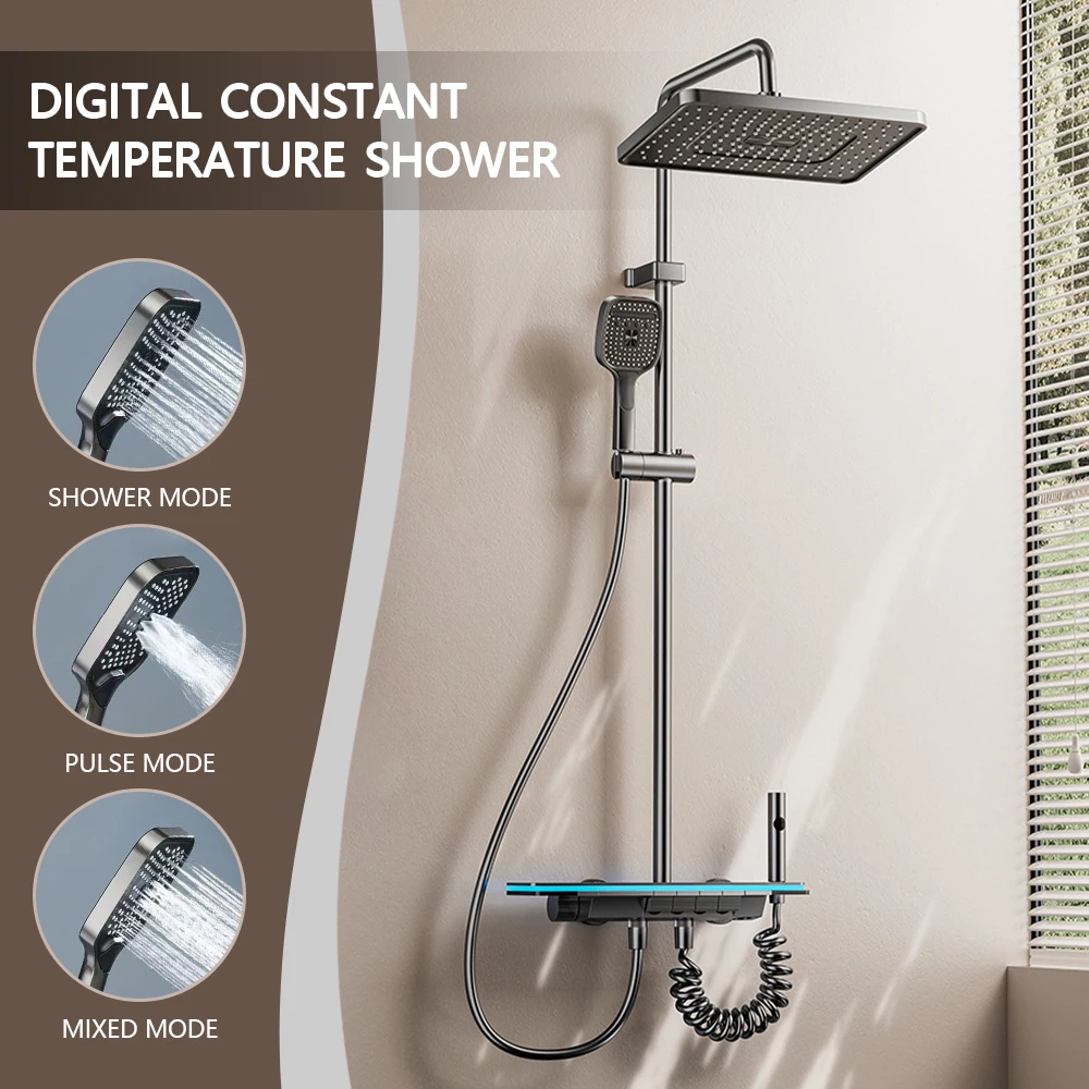 

Multifunctional bathroom shower system piano key set Bathroom large-screen shower head Wall-mounted pressurized shower set