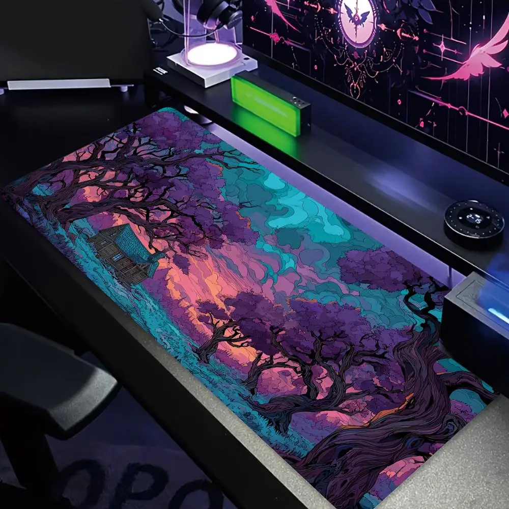Mysterious Purple Forest large Mouse Pad Desk Mat gaming mats Non-Slip Stitched Edge pc accessories keyboard mousemat office rug