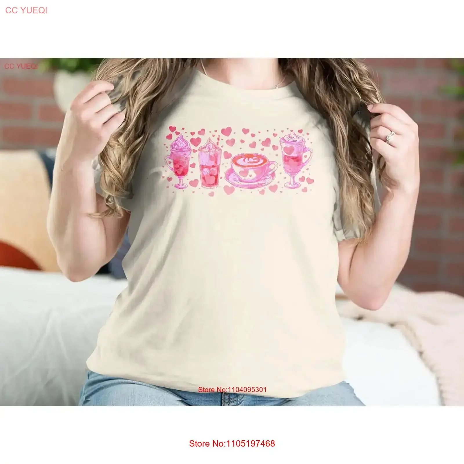 Pink Love Coffee Women's Valentine's Day T Shirt Cute Romantic Hearts Womens Valentines Valentine Unique Idea vintage Washed