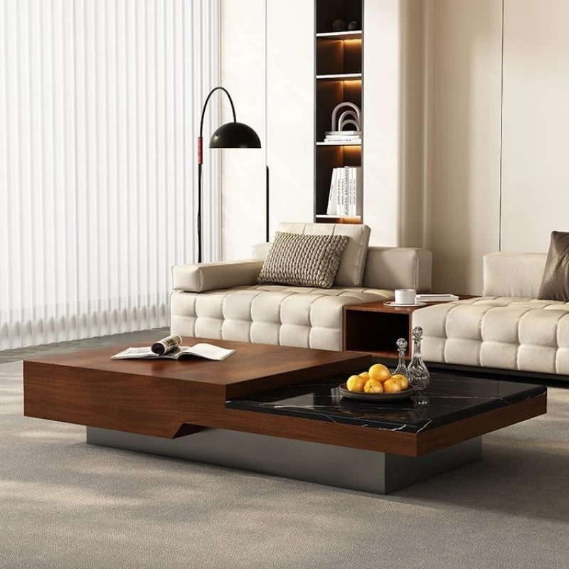 

Minimalist marble coffee table solid wood rectangular medium and ancient walnut living room