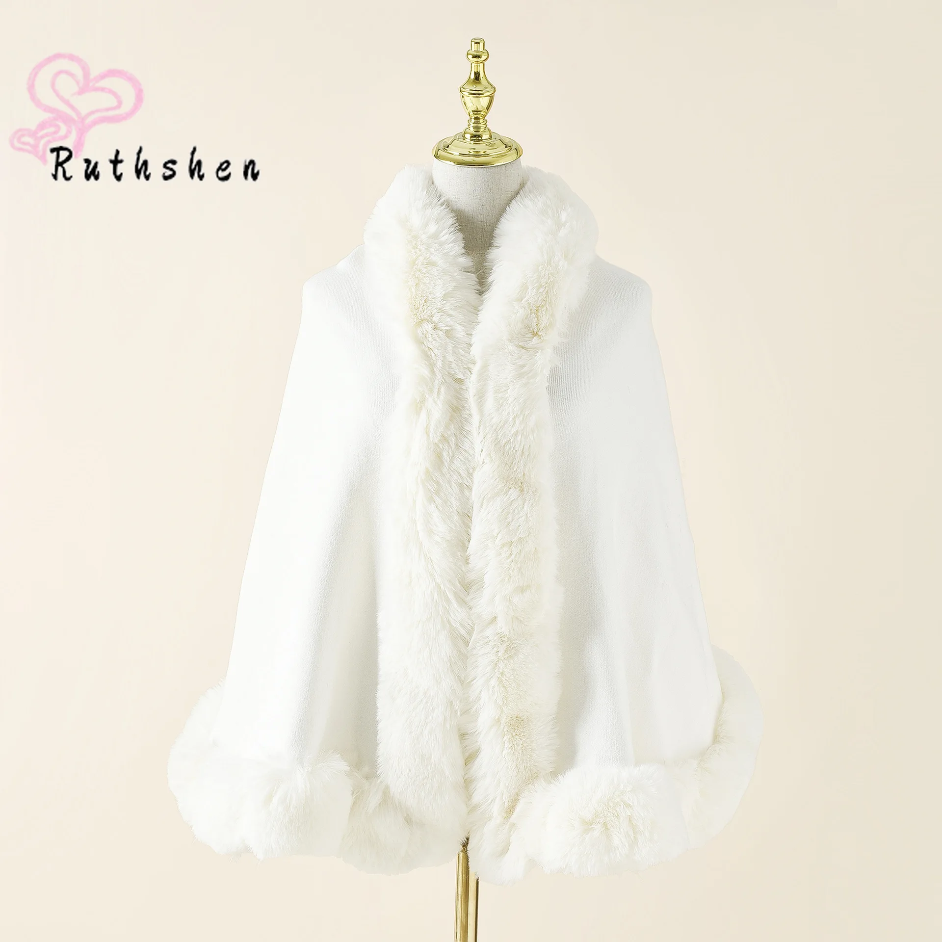 Women Fashion Wedding Party Wraps Faux Fur Fall Winter Cape Shawl Coat for Bride Knit Poncho Bridal Cloaks Wedding Aaccessories