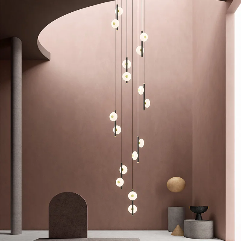 Oval Chandelier Long Line High-Rise Suspended Lamps Bedroom Modern Living Room Lamps Indoor Lighting LED Stairwell Chandelier