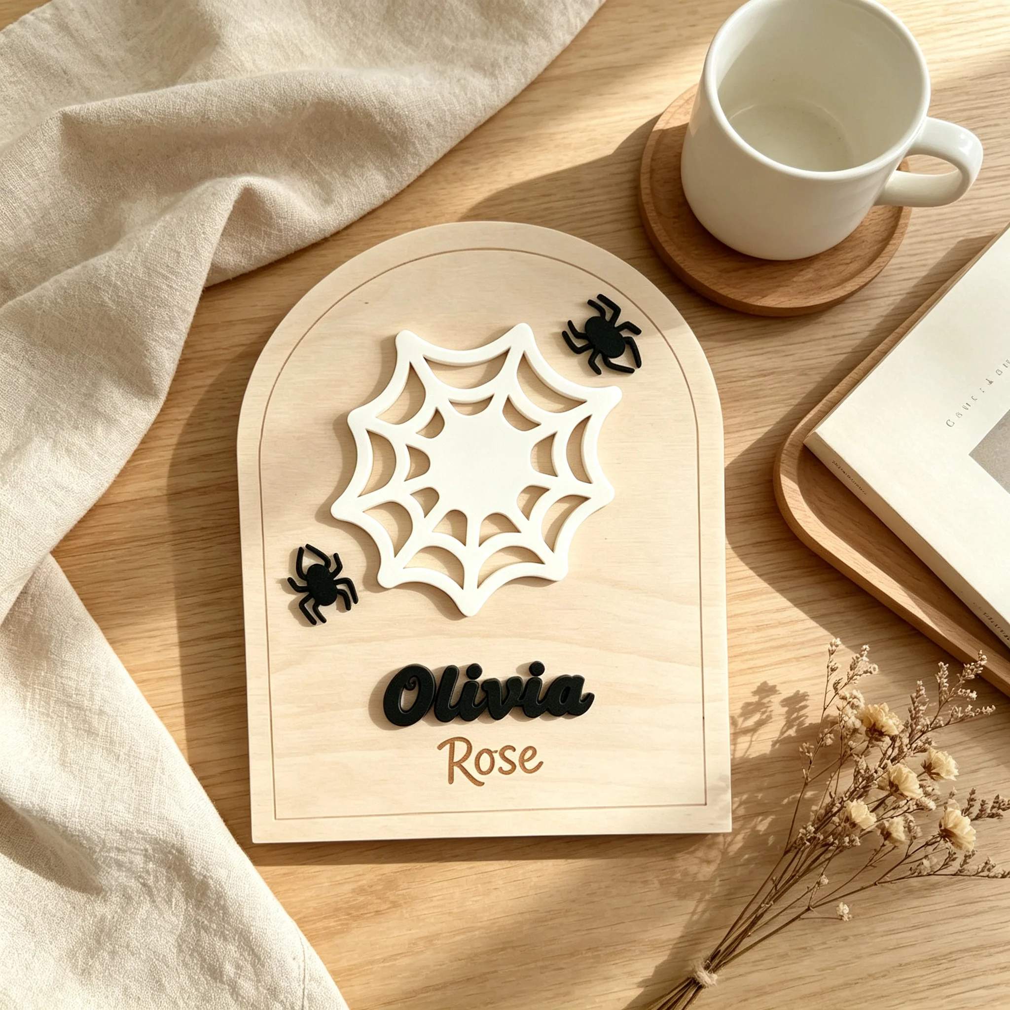 Baby Nursery Web Spider - 1 Stuk Gepersonaliseerd Halloween Houten Naambordje,