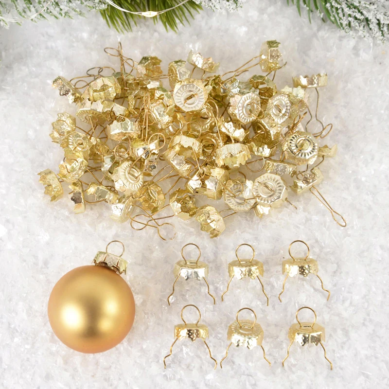 50pcs Gold Silver Christmas Ball Caps for Xmas Tree Ornament Removable Metal Hanger Hats Replacement Decoration Navidad New Year