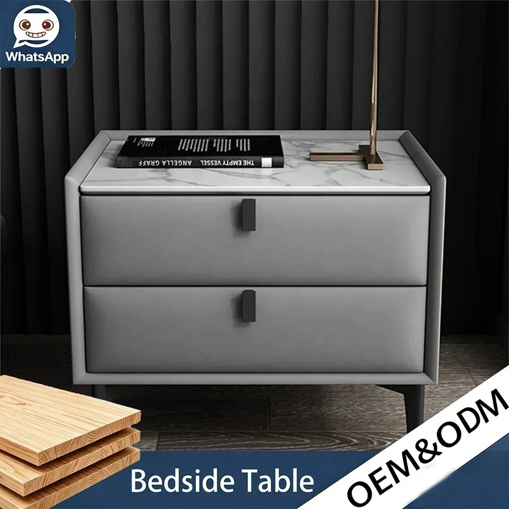 Modern Fashion Leather Wrapped Wooden Nightstand Anti Rust Metal Classic Popular Bedroom Bedside Furniture For Household Storage