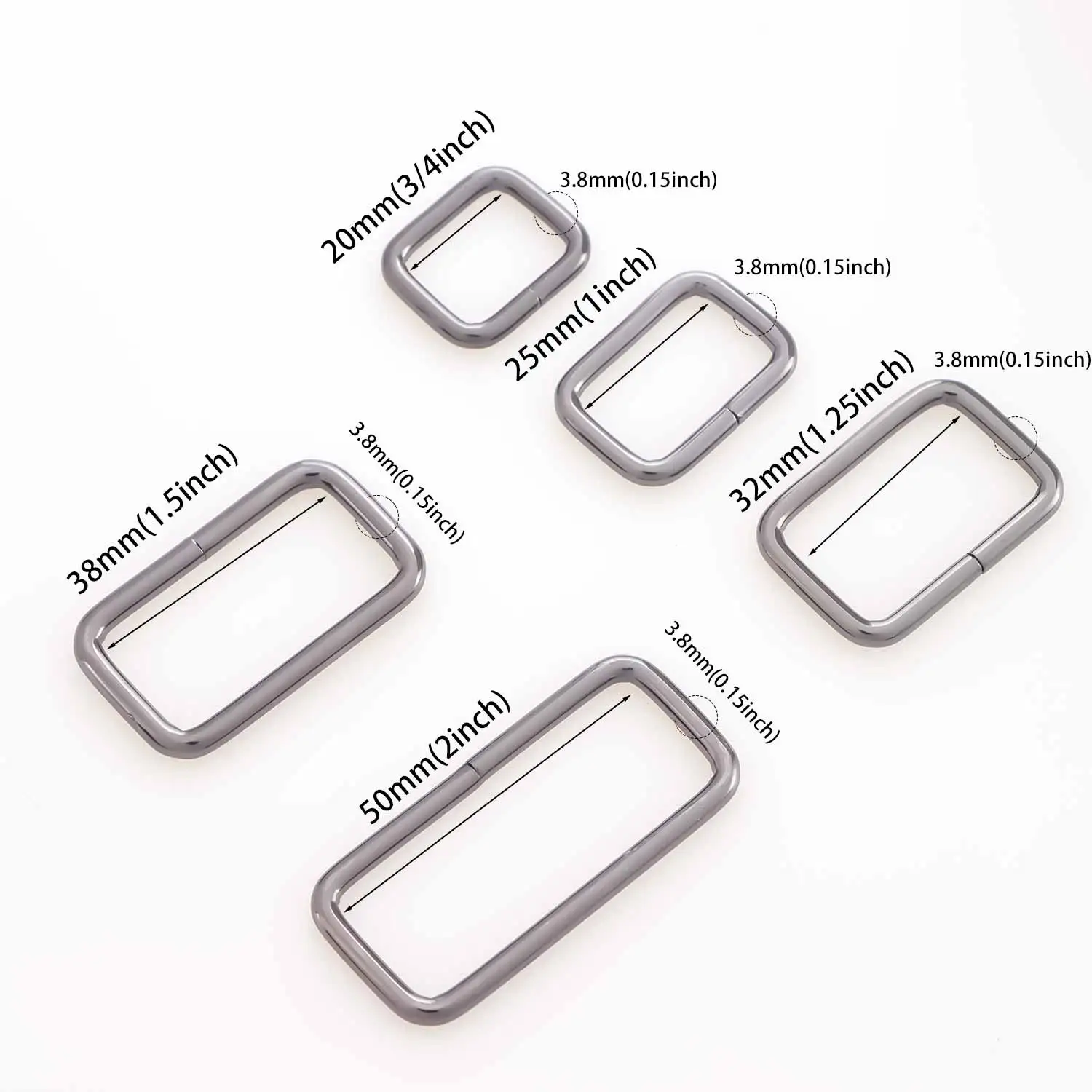 5pcs Metal Rectangle Ring Buckles Square Strap Webbing Belt Rings for Bag Purse DIY Strap