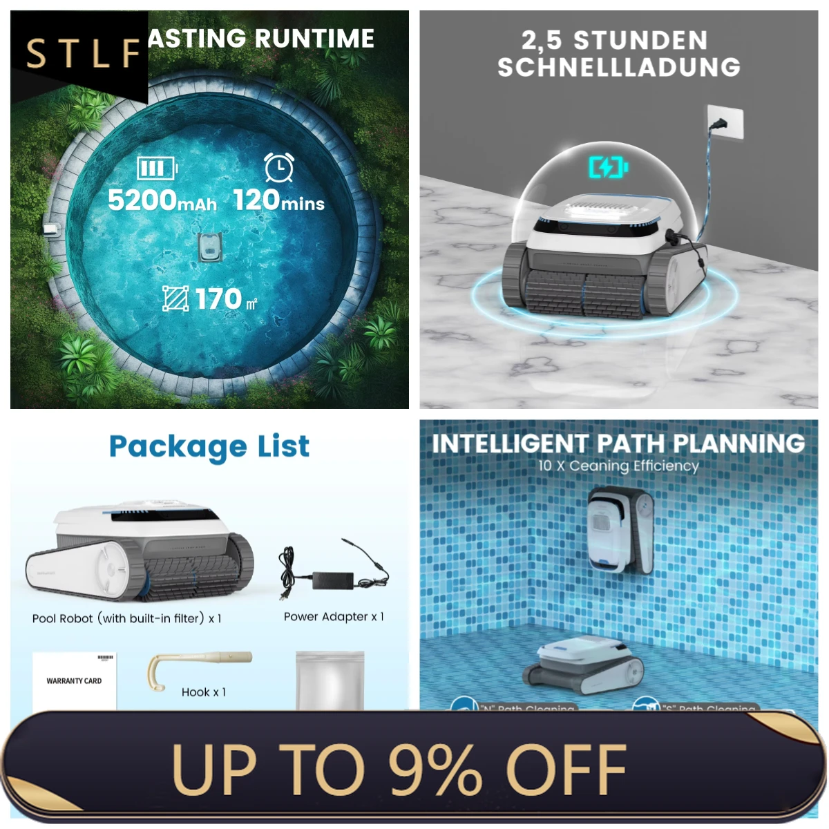 PC10 Swimming Pool Cleaning Robot, Wall Cleaning Underwater Robotic Vacuum Cleaner for Pool Filter Tool