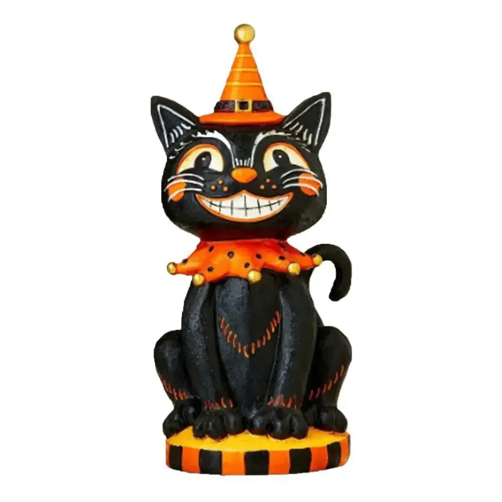 Trick Or Treat Halloween Smiling Black Cat Ornament Resin Funny Cat Halloween Decorative Ornaments Props
