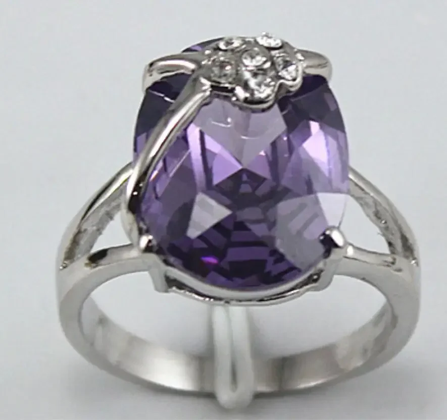 

Женское модное посеребренное мини-белый бриллиант + темно-фиолетовое граненое кольцо с цирконом 13х18 мм