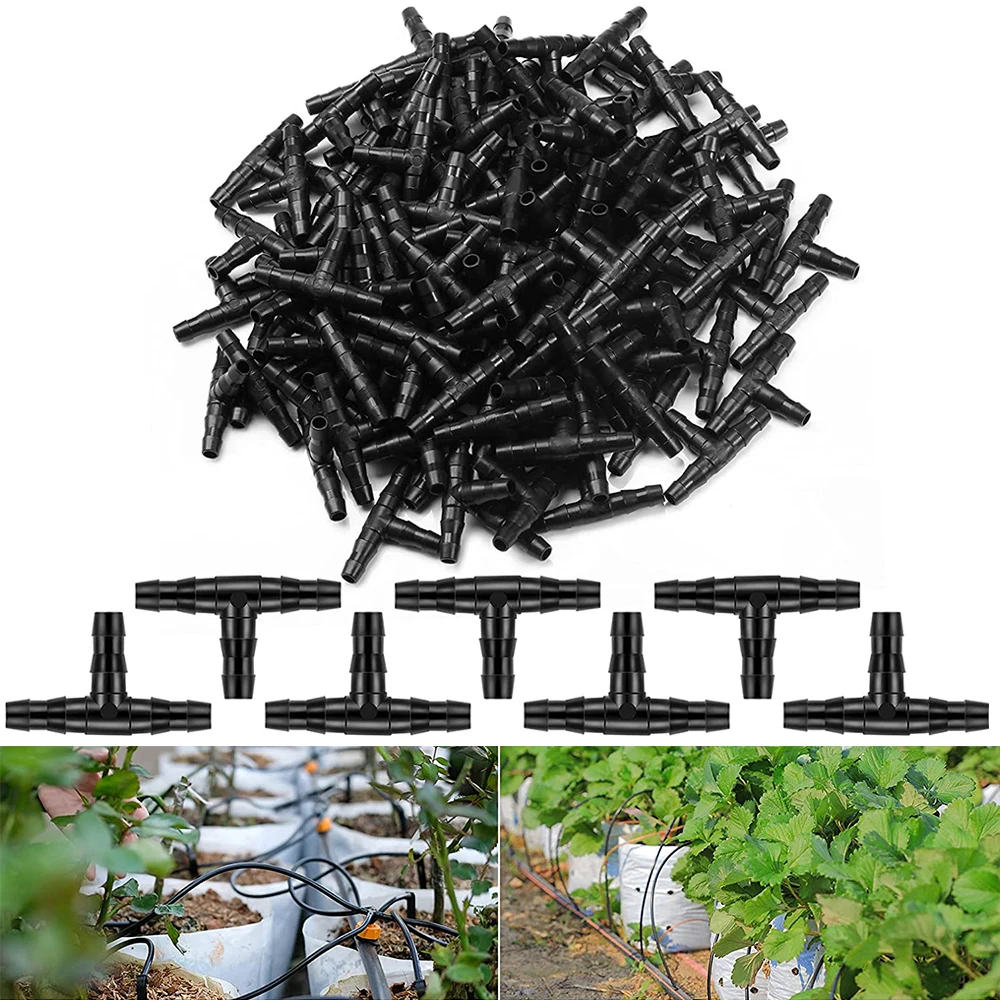 

50/100/200pcs Plastic Barbed TEE Connector for 4/7mm Hose Micro Spray Joint Outdoor Garden Lawn Watering Irrigation Systems Tool