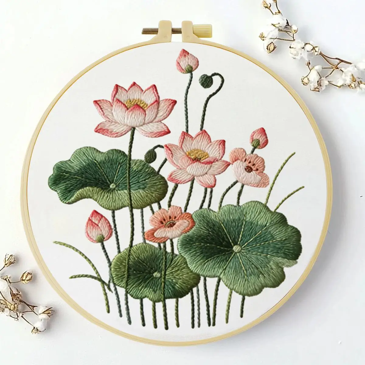1 Stück 20X20CM/15X15CM 7,87/6,3 Zoll Lotus-Stickerei-Starter-Kit DIY-Kit DIY-Stickerei-Set Handarbeiten Malerei Nähen Kunst – Detail 5