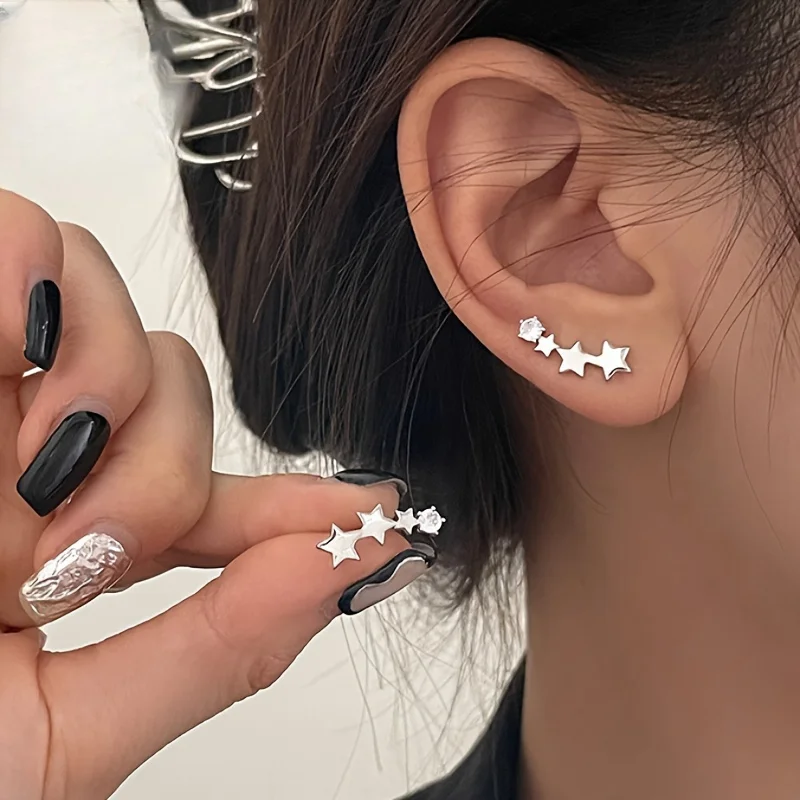 1 Pair Anti-allergy Star Earrings with 3D carving & shiny zircon, fine craft, versatile style, romantic gifts for Mother’s Day, engagement, Valentine’s Day & anniversaries