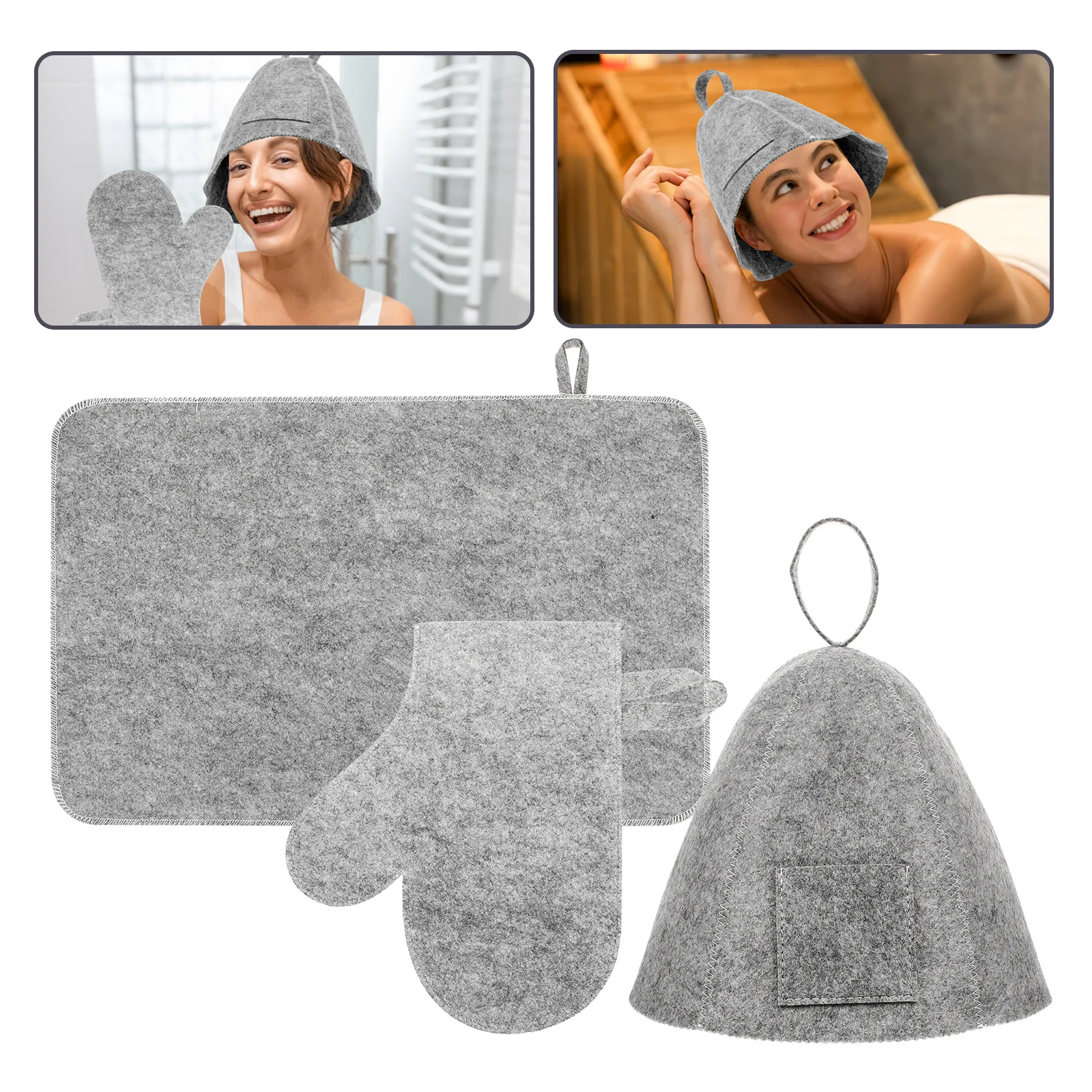 

1 комплект, фетровая шапка для сауны, набор подушек для перчаток, дышащая шапочка для душа для ванны для мужчин и женщин, аксессуары для сауны, женские шапочки для душа