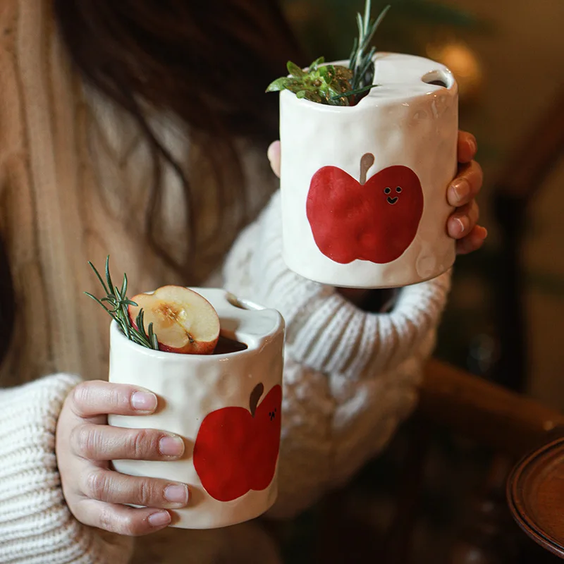 Hand-painted Red Apple Mug Home High-quality Appearance Level Ceramic Coffee Cup Creative High-end Design-oriented Milk Tea Cup