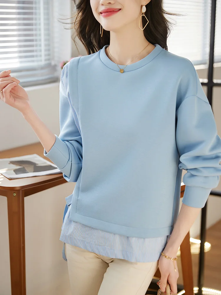 New Long Sleeve O-Neck Women Blouse Spliced Blouse Shirt Women Tops Blouses Shirts Blusas Para Mujer Camisas Blusa Blouses M449