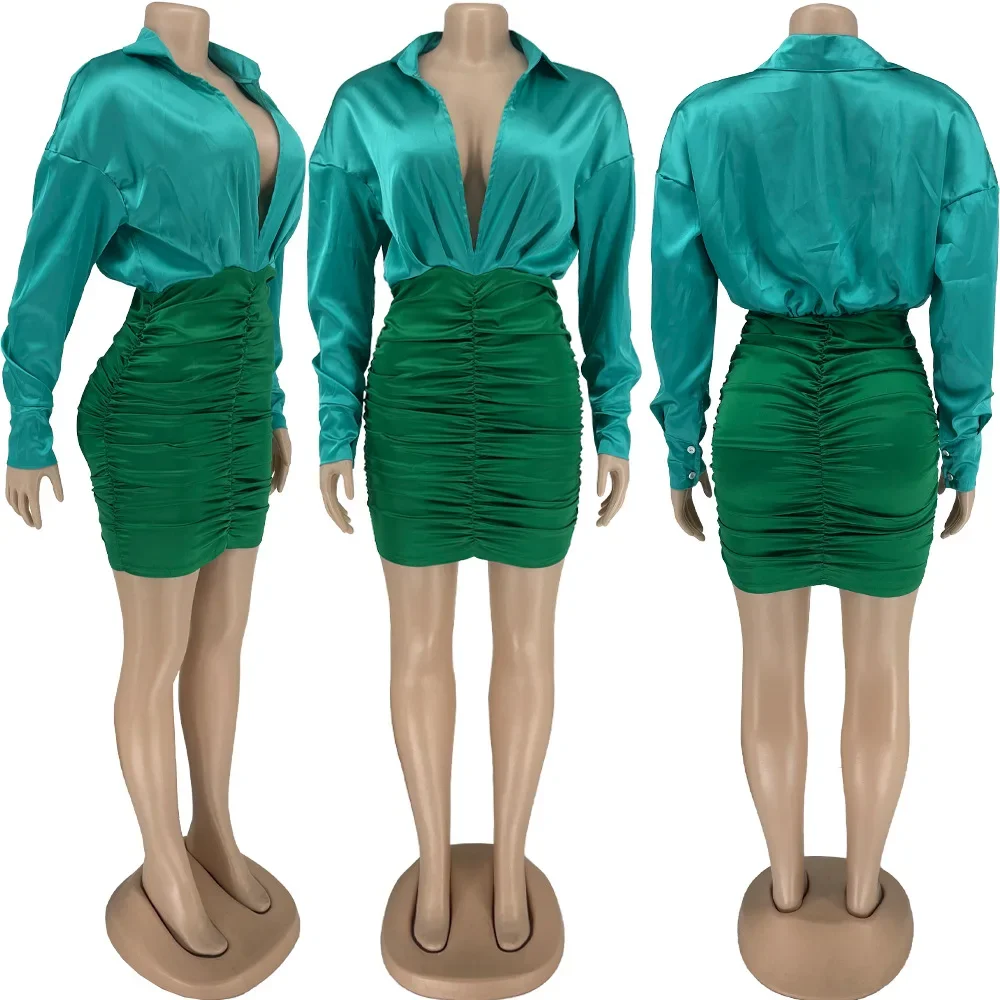 فستان أفريقيا للنساء للحفلات المسائية موضة الخريف بأكمام طويلة ورقبة على شكل حرف v مطوي فستان ضيق صغير Dashiki ملابس أفريقيا