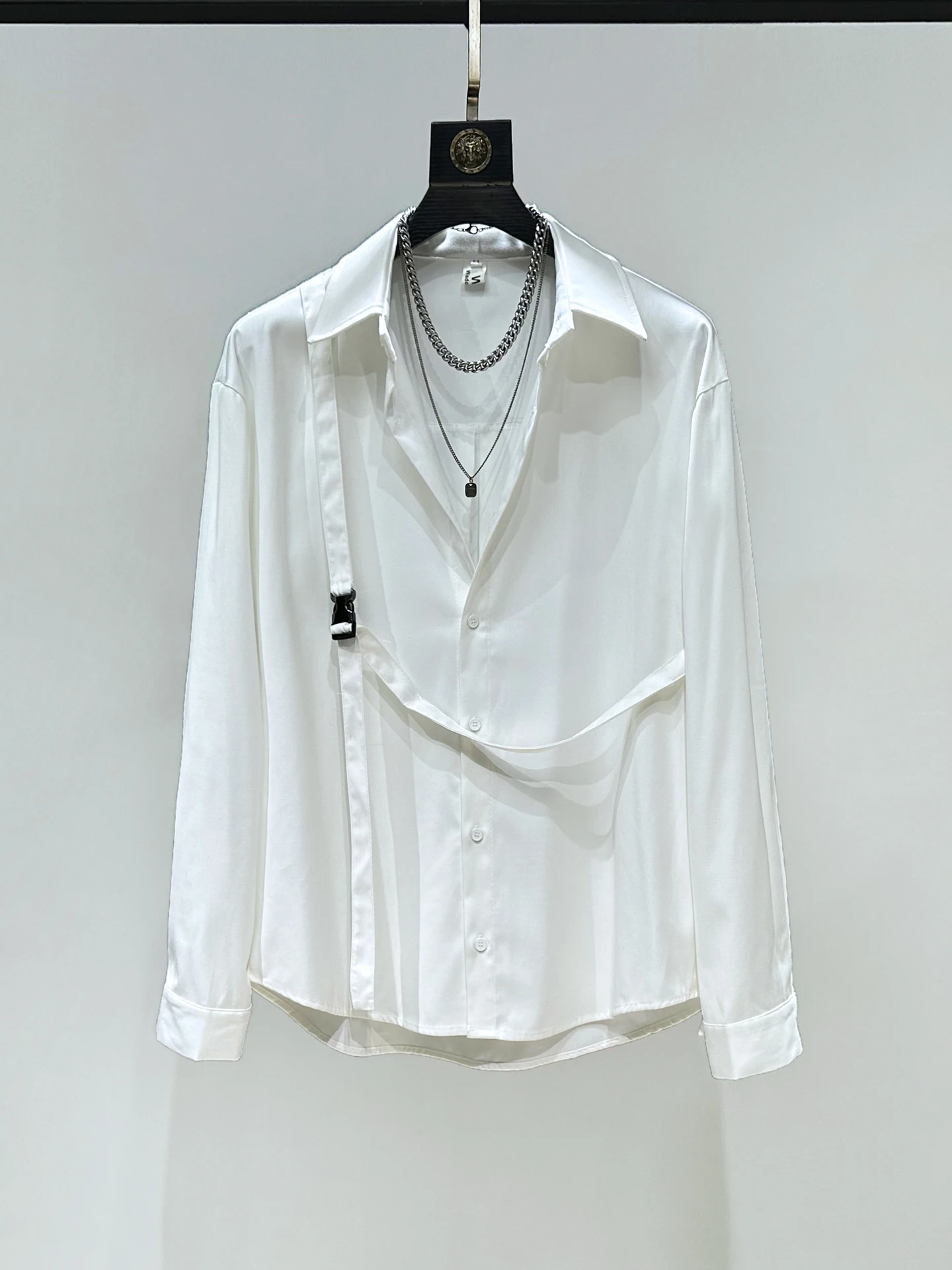 

Оригинальная корейская мужская рубашка класса люкс свободного кроя с длинным рукавом, с синим дизайном, повседневная, модная, из полиэфирного волокна, легкая в уходе