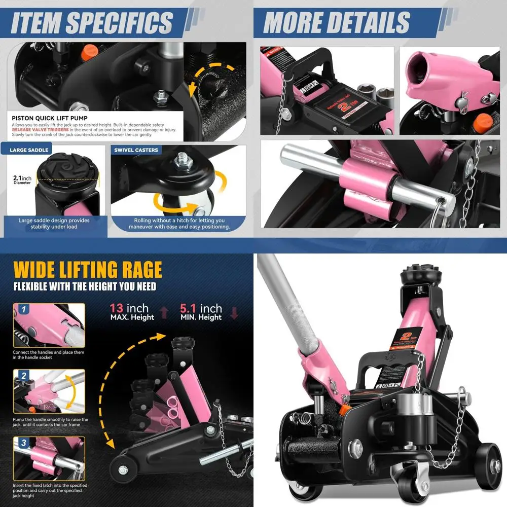 

Pink Heavy Duty 2-Ton Hydraulic Car Jack with Quick Lift and Socket, Lifting Range 5.1-13
