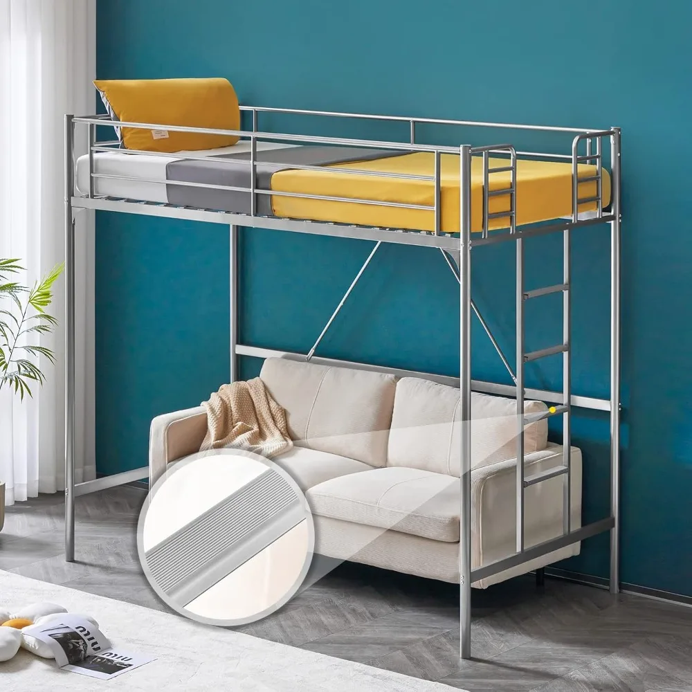 

Twin Loft Bed with Stairs Flat Steps for Kids, Adults Single Bed Space Saver Metal Loft, No Box Spring Required, Customized