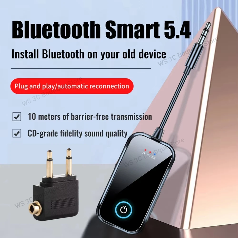 Беспроводной аудиоадаптер 2 в 1, Bluetooth 5,4, приемник-передатчик, 3,5 мм AUX, громкая связь, двойное подключение для автомобильного динамика, ТВ, ПК, самолета