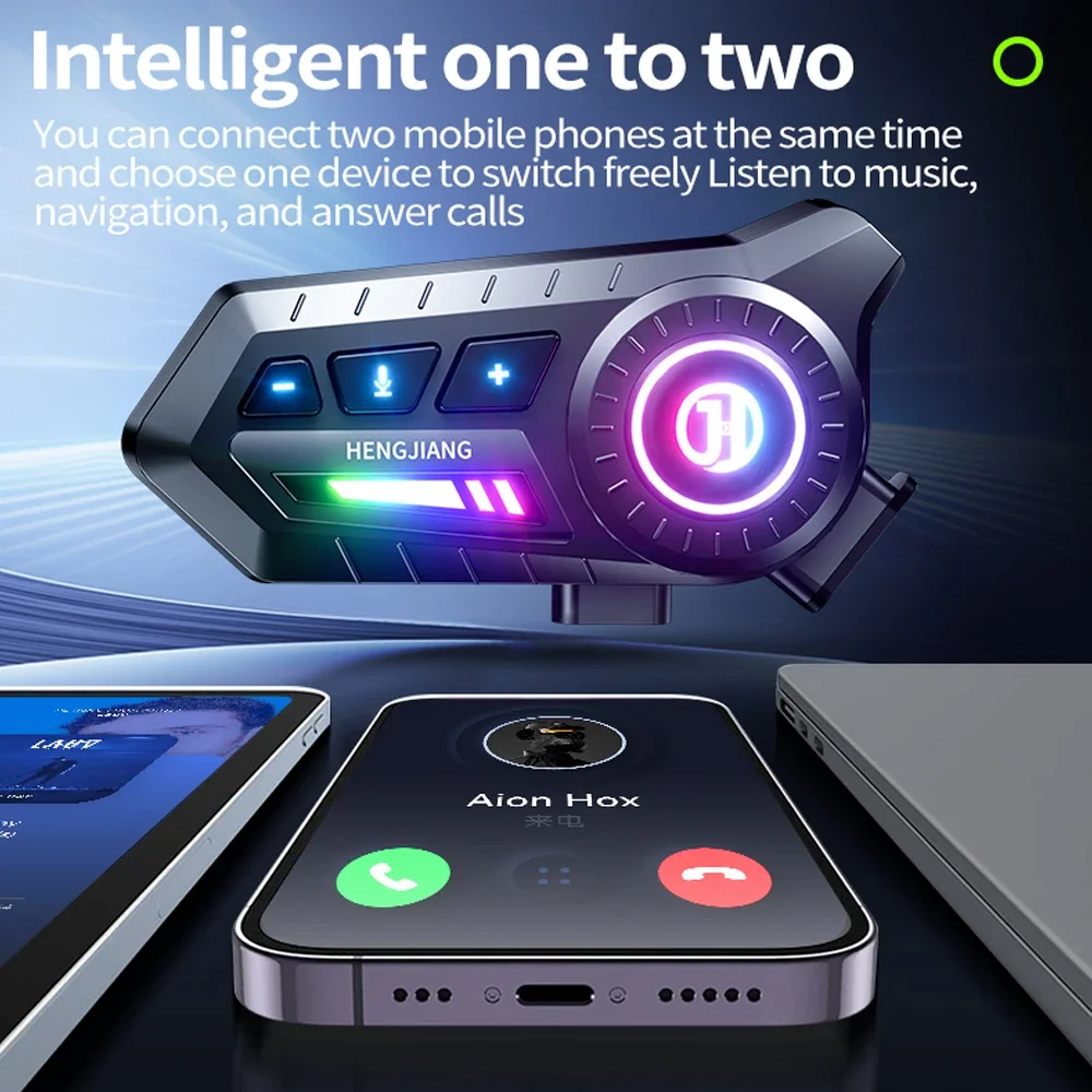 Motorcycle Bluetooth 6.0 Helmet Headset 1000mAh Moto Earphone Motorbike Hands Free Wireless Headphone with Ambient light image 4