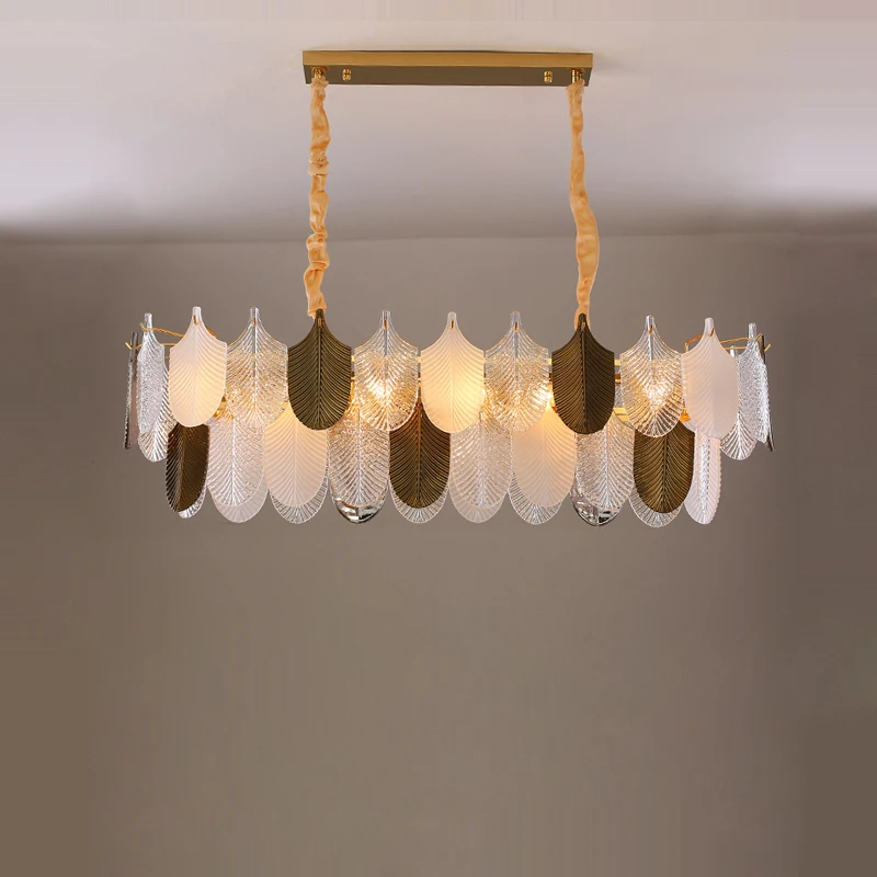 Art Deco Glass Leaf Golden Silver Dimmable LED Chandelier Lighting Hanging Lamps Lustre Suspension Luminaire Lampen For Foyer