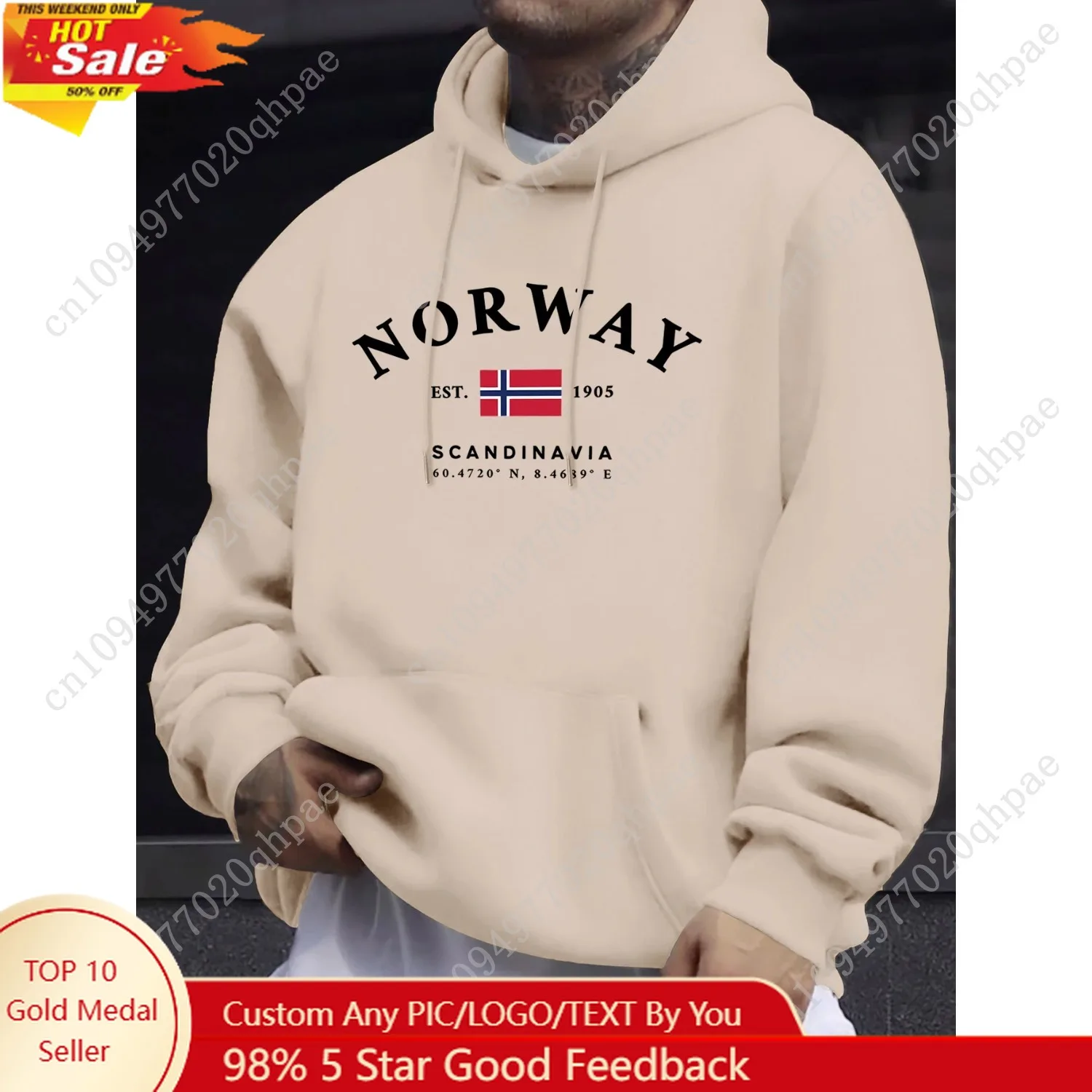 

Norway Sandinavia Letter And Flag Print Men Comfy Hoodie Fleece Autumn Clothes Casual Basics Tops Street Fashion Sweatshirt