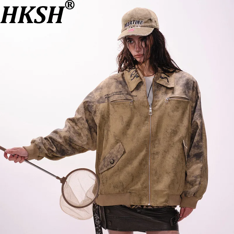 

HKSH осень зима новая женская мода в стиле панк винтажная потертая рабочая куртка двухслойное универсальное пальто с отложным воротником Ins HK8439