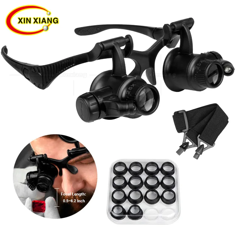

Eight Sets of Magnification Lenses Head-Mounted Double Glasses Style LED Light Jewelry Watch Repair High Magnification Magnifier