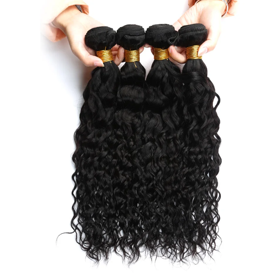 Indian Water Wave Human Hair Bundles With Frontal Wet and Wavy Human Hair 4 Bundles With 13X4 Frontal Ocean Water Wave Bundles