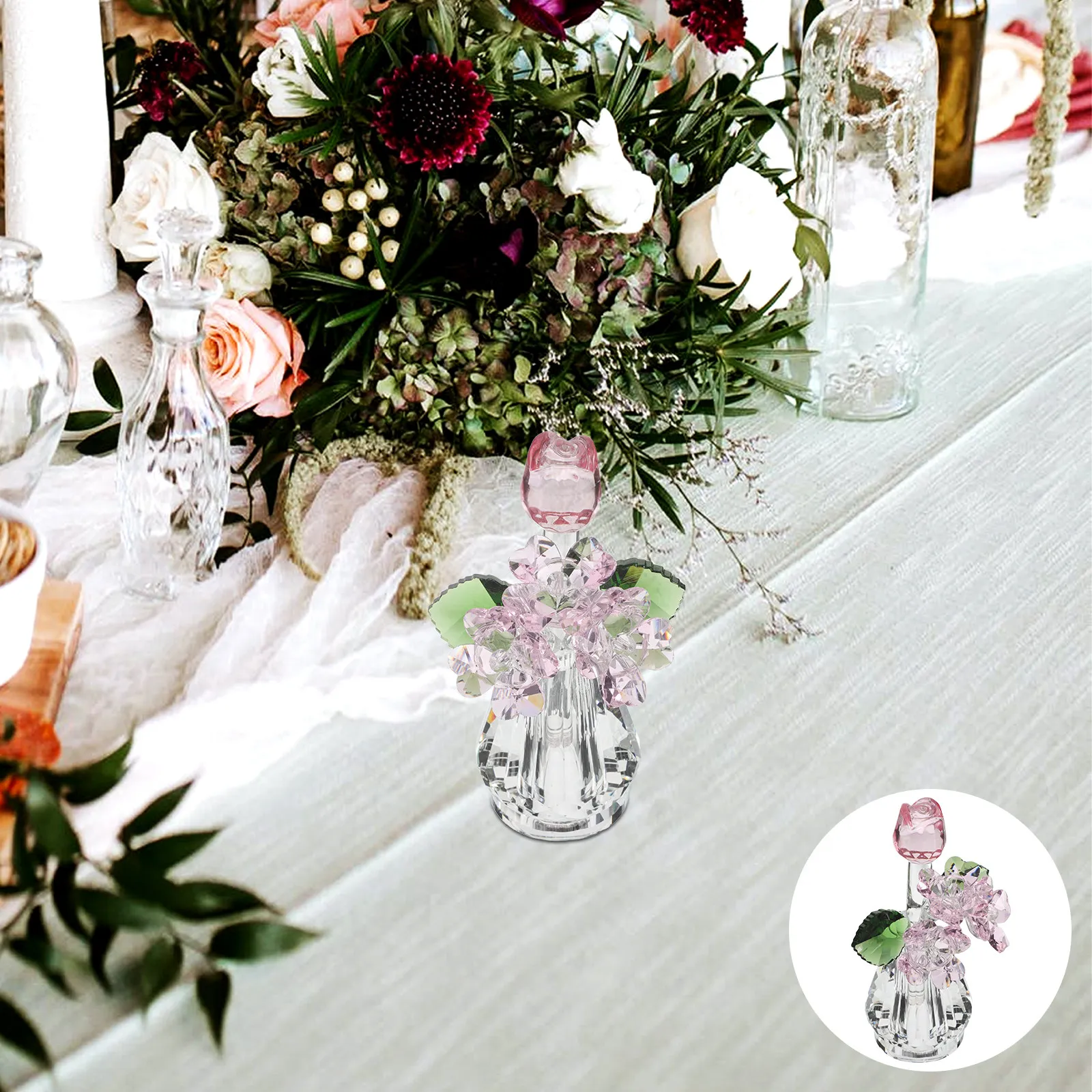 Crystal Rose Flower in Vase Timeless Elegant Keepsake for Home Decor Wedding Anniversary Mother's Day Valentine's Day Crystal