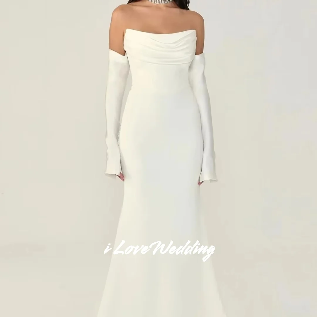 

White Off Shoulder Long Sleeve Mermaid Strapless Sleeveless Prom Dresses Backless Party Dresses Floor-Length Pleated Customized