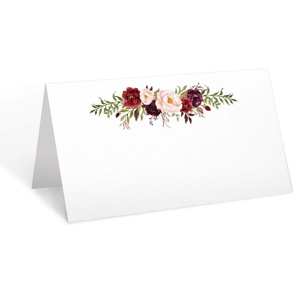 

Floral Place Cards, Made in USA - 3.5x2, Blank for Name Food Table Setting Dinner Party Seating Wedding Reception