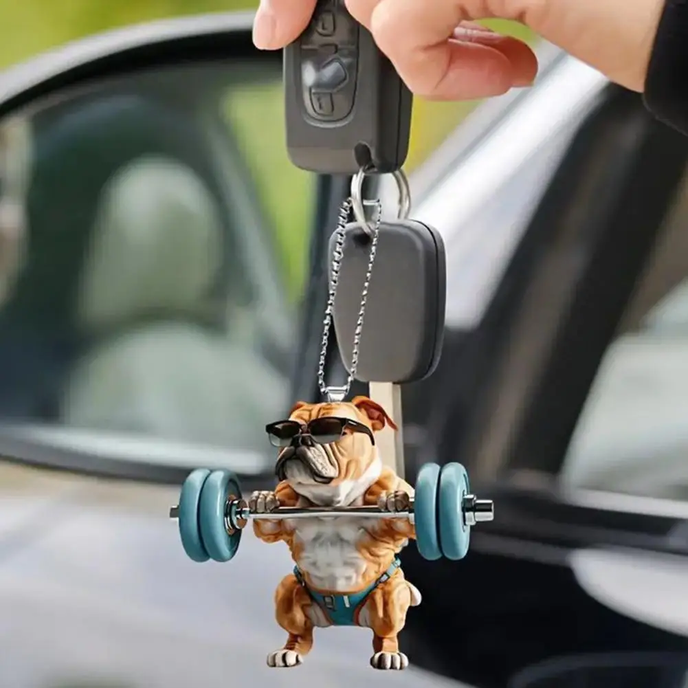 Cute Weightlifting Fitness Dog Charm Adorable Dog Weightlifting Dumbbell Pendant Keychain Set Unique Gift for Lovers Fitness