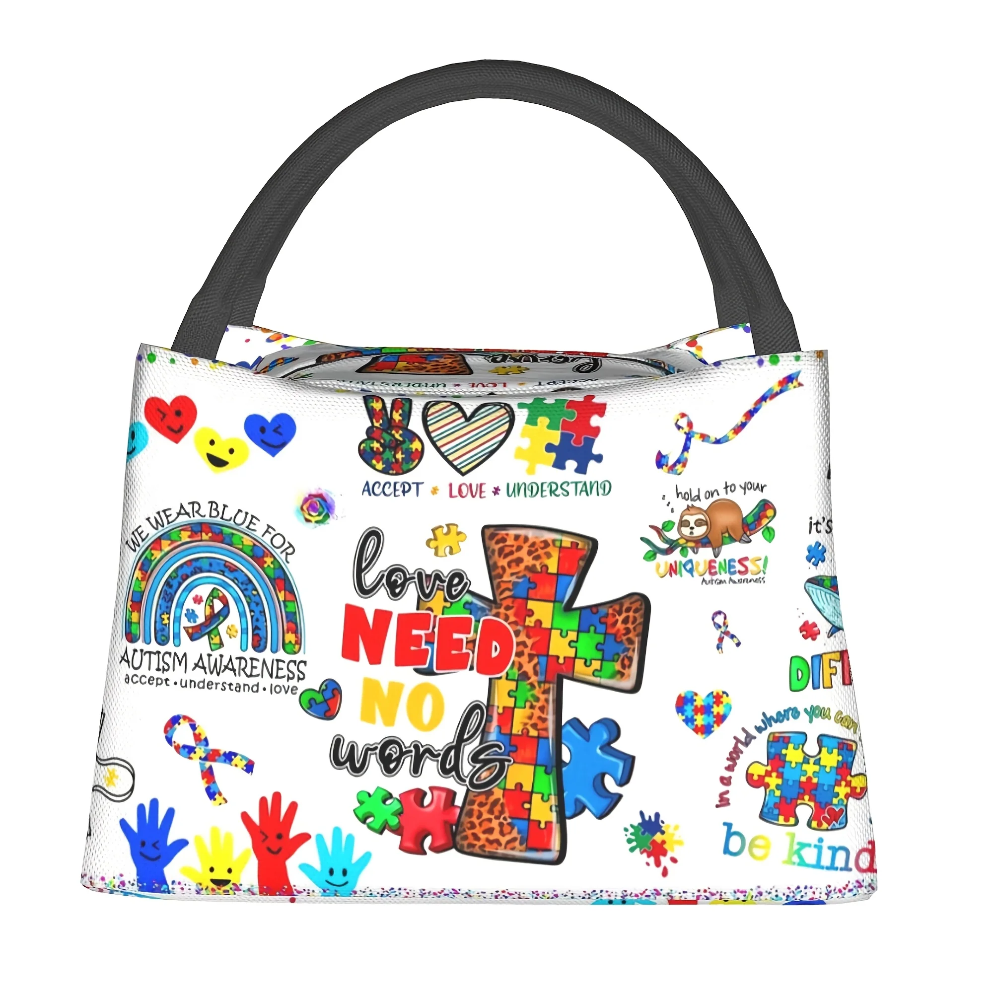 1pc Happy New Year Cross Puzzle Text Pattern, Portable Reusable Cooler Bag, Insulated Tote, Insulated Lunch Bag
