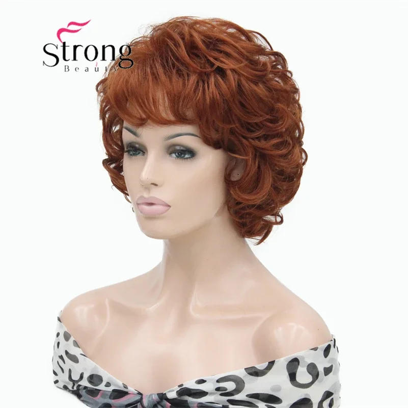 StrongBeauty Soft Tousled Curls Short Wig Copper Red Full Synthetic Wigs COLOUR CHOICES