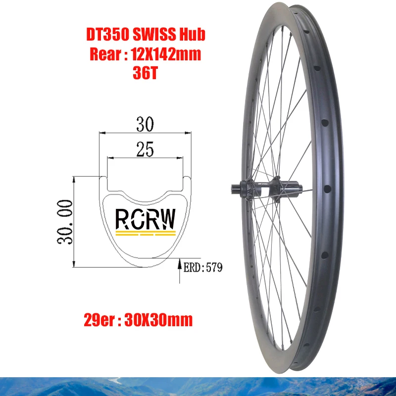 29er MTB XC 30X30mm Rear Wheelset Carbon Rim 28Hole Tubeless Wide 30 Deep 30 DT350 SWISS Shi XD Microspline 36T Hub TB2015 Spoke