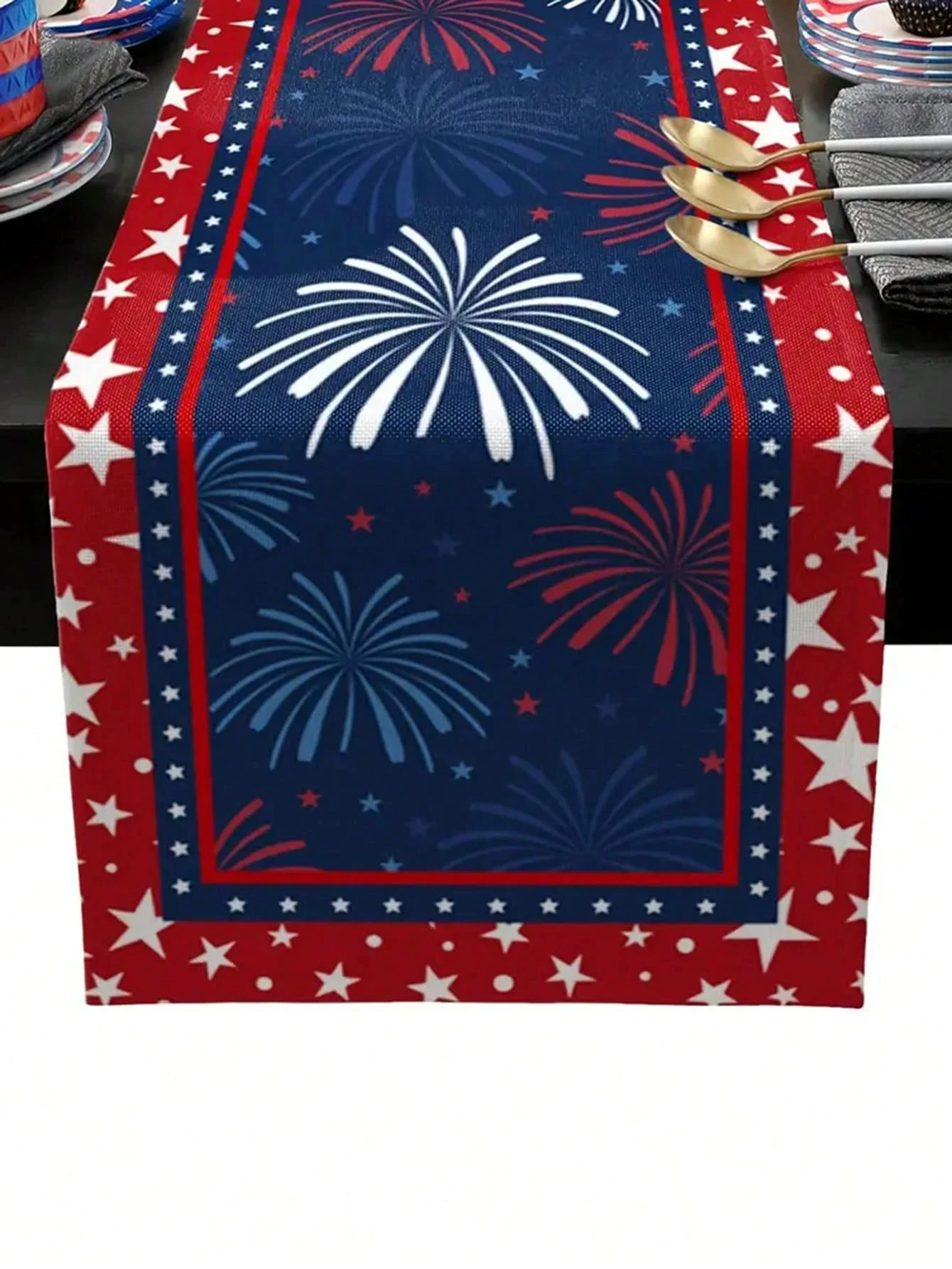 Patriotischer Tischläufer zum 4. Juli – Design mit Sternen und Feuerwerk, perfekt für die Dekoration zum Unabhängigkeitstag und Memorial Day