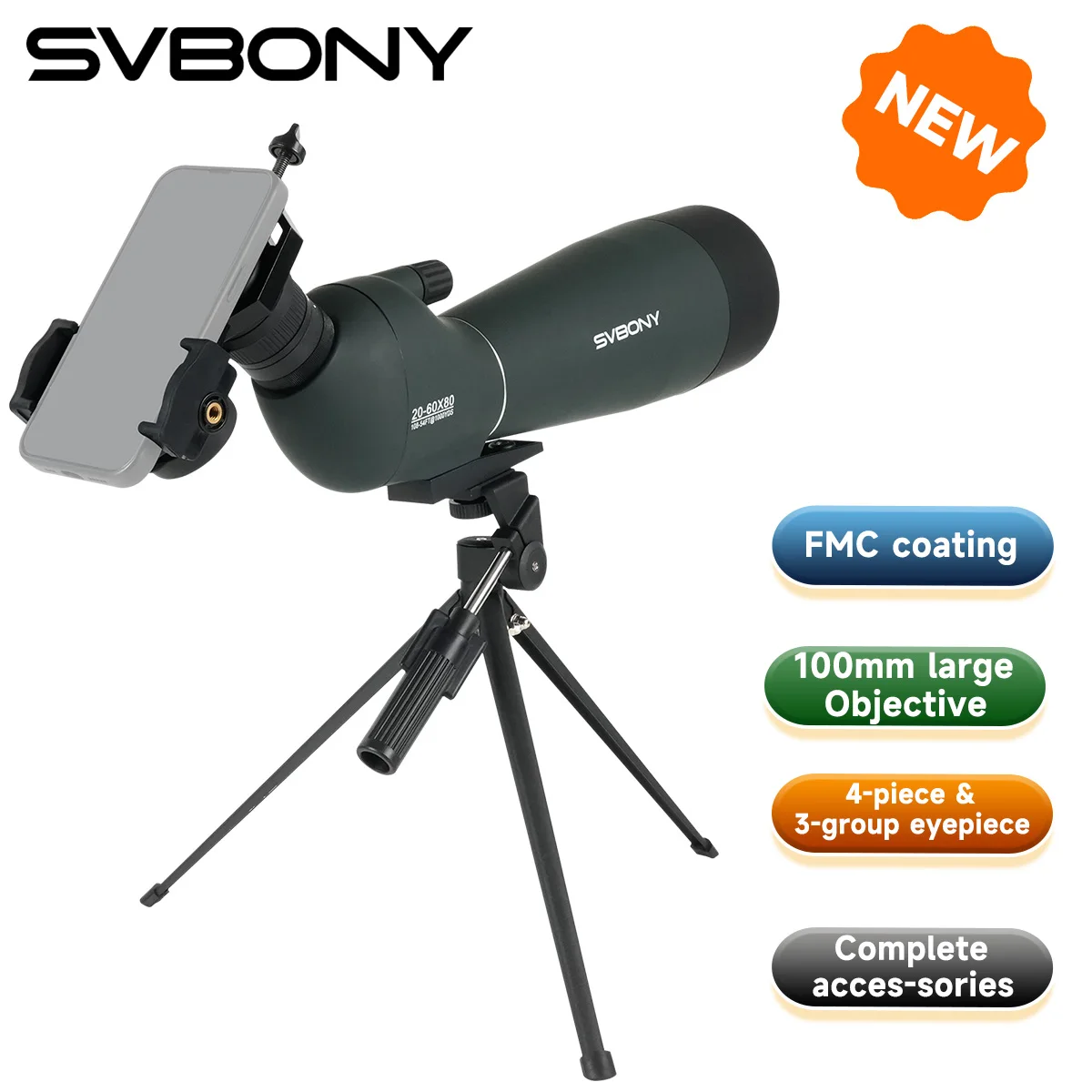 Svbony SV28A Spotting Scopes 25-75x100/20-60x80 FMC W/Desktop Tripod Smartphone Adapter for Wildlife Watching Outdoor Adventure