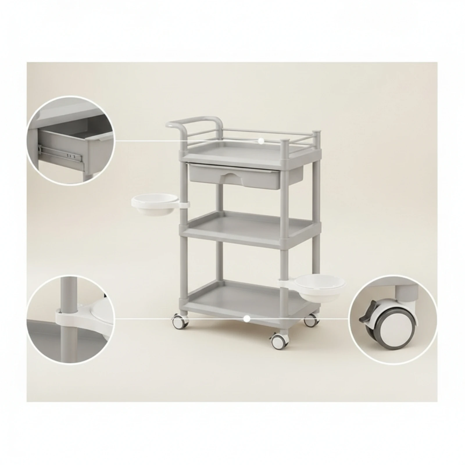 3-Tier Utility Cart Multifunctional Three Tier Rolling Cart Sturdy Heavy-Duty for Beauticians, Salons, Beauty Parlors