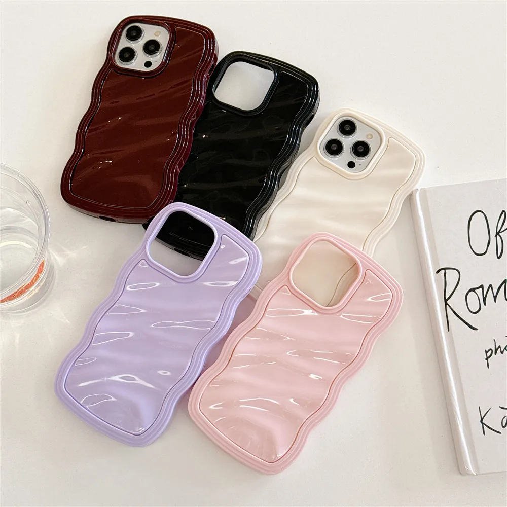 Lovebay Cute Candy Color Wave Edge Phone Case For iPhone 14 13 11 12 15 Pro Max Simple Shockproof Soft Back Bumper Cover Shell