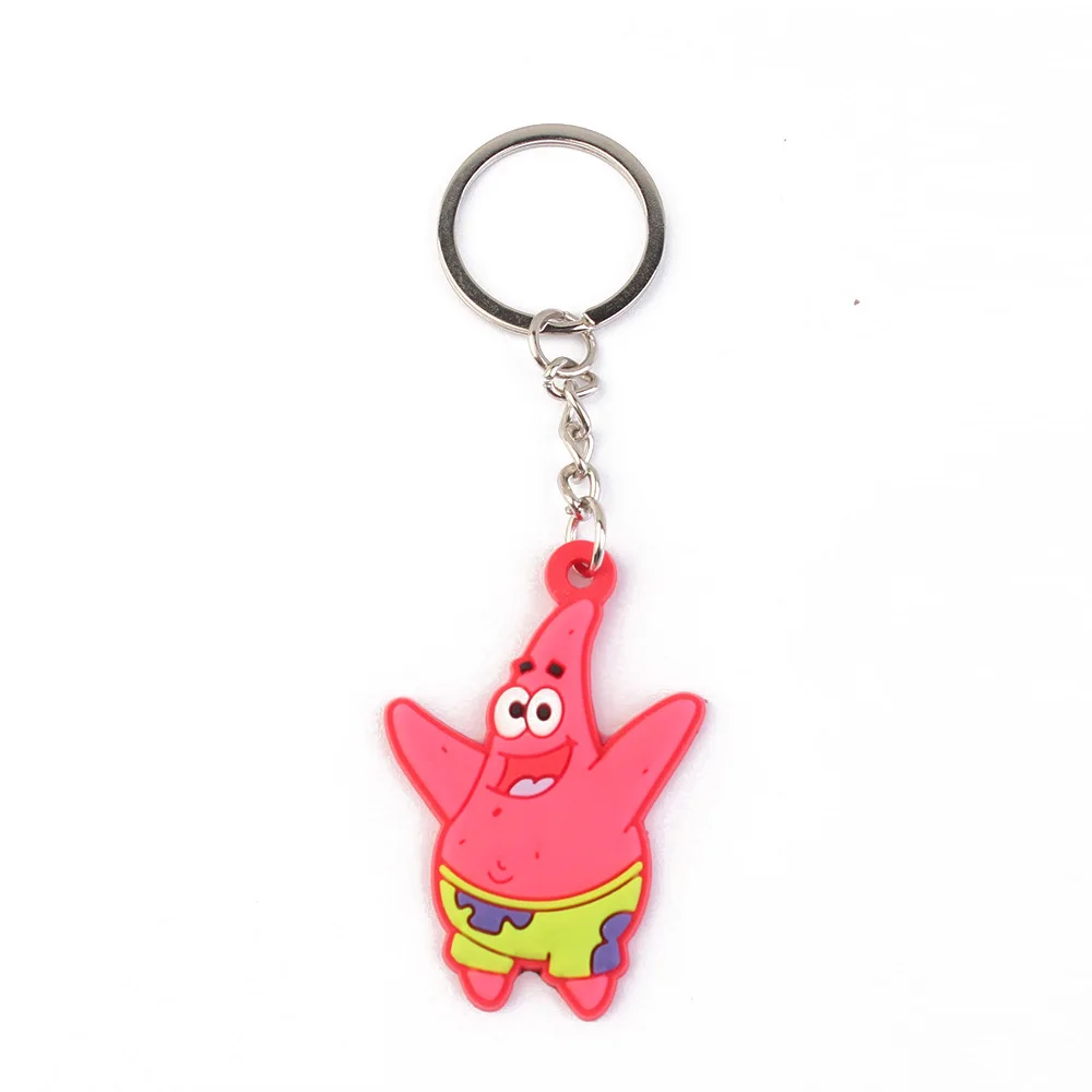 Sponge-Bob Keychains Cartoon Doll PVC Key Rings Kawaii Anime Patrick Stars Men Women Bags Pendant Car Decoration Cute Gift