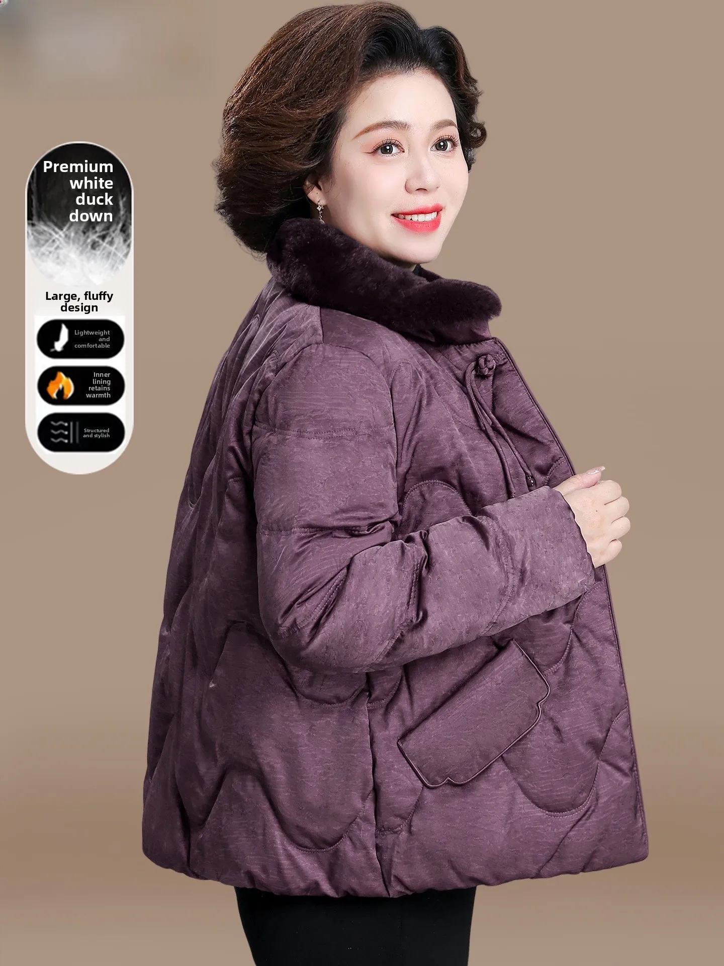 

New Chinese Sle Winter Coat Women's White Du down Jaet Middle-Aged And ly Faion Straight Tube Polyester Fiber