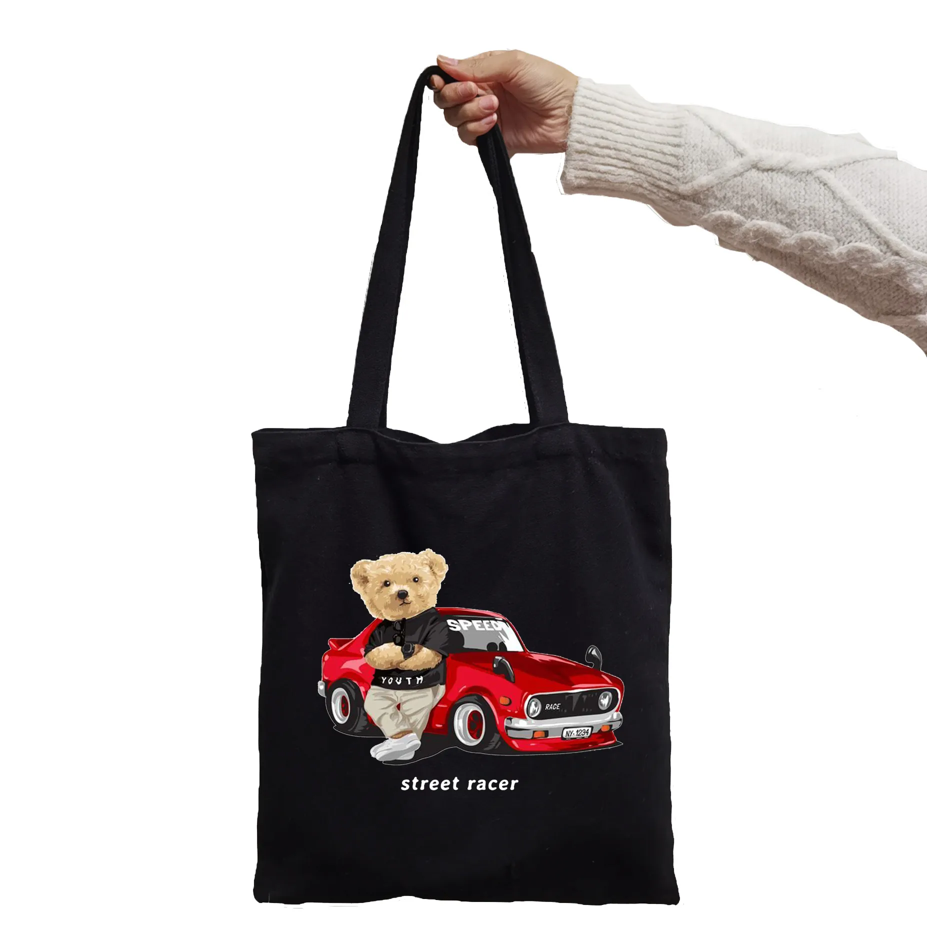 Torba na zakupy Good Students Bear Rush Hour Bear Print Cool Shopper Bag Shopper Black White Women Fashion torby na ramię Tote bag