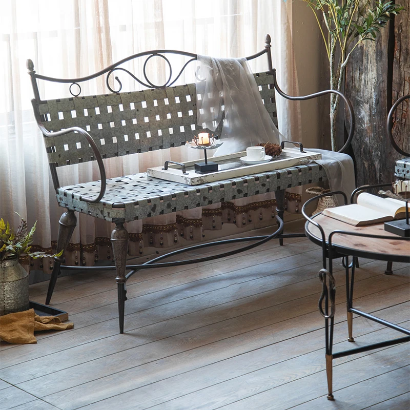

Customizable American industrial style retro design chair casual wrought iron splicing bar cafe B & B folk custom old bench