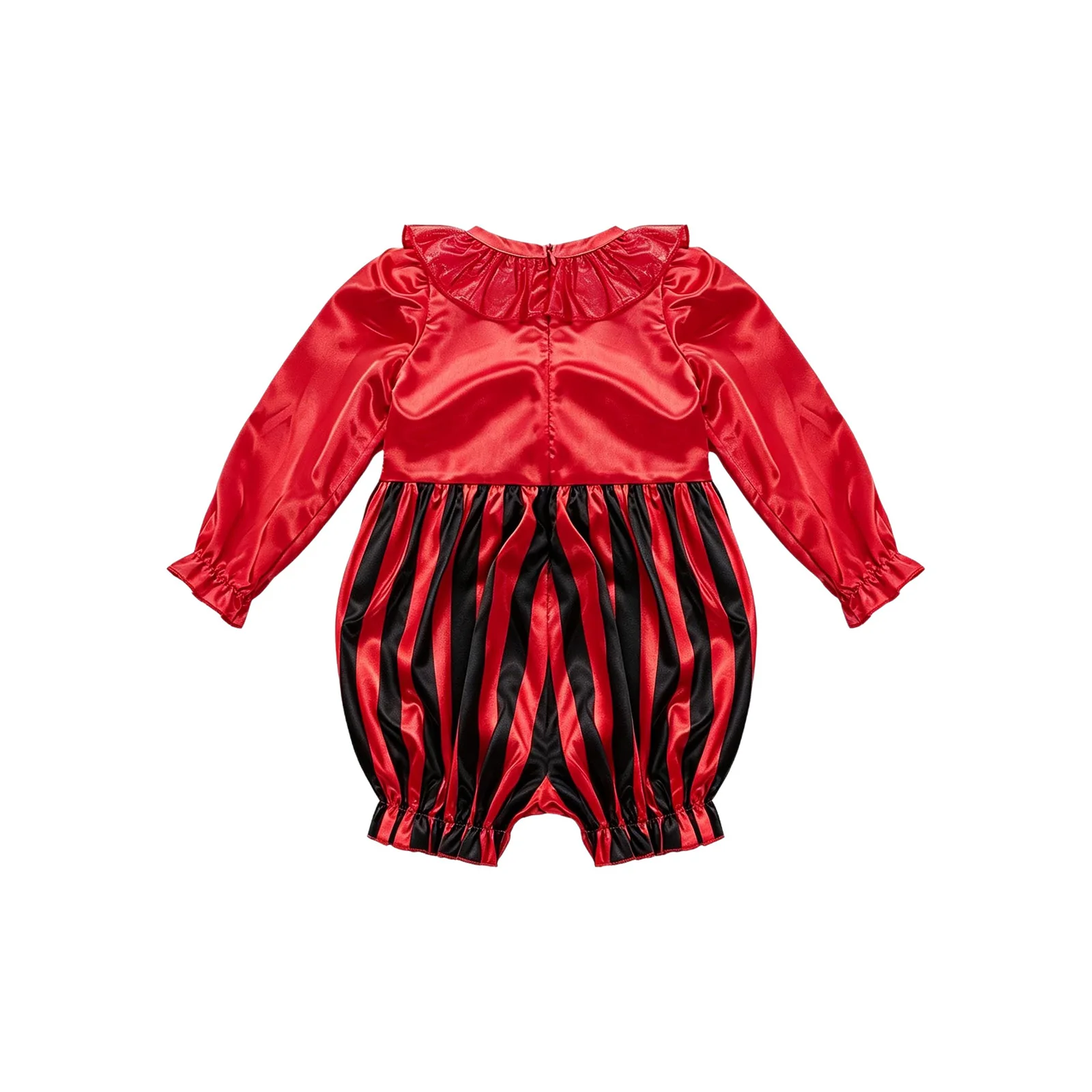 Toddler Baby Halloween Clown Costume Boys Girls Circus Jumpsuit Kids Funny Long Sleeve Striped Back Zipper Rompers with Pom-pom