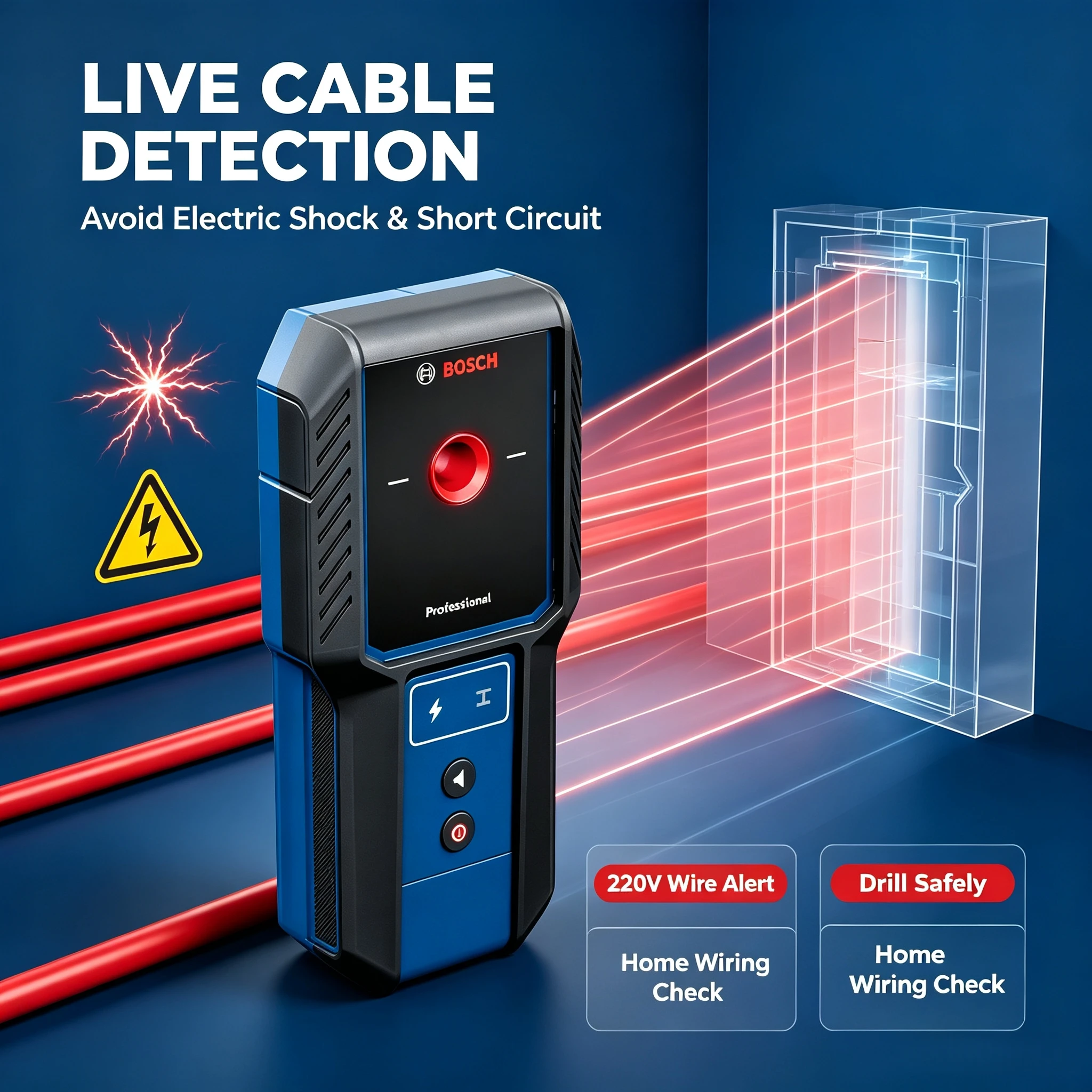 BOSCH GMS 100-23 Material Wall Detector, IP54 Professional Scanner for Wall Drilling, Detect Cable Metal Wood Power Tool