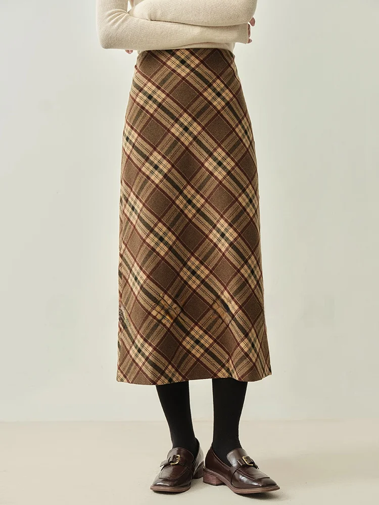 

Gansen Retro Tweed Plaid High Waist Slim Fit A-Line Skirt Women's Faion Autumn Collection Straight Cut Versatile Skirt